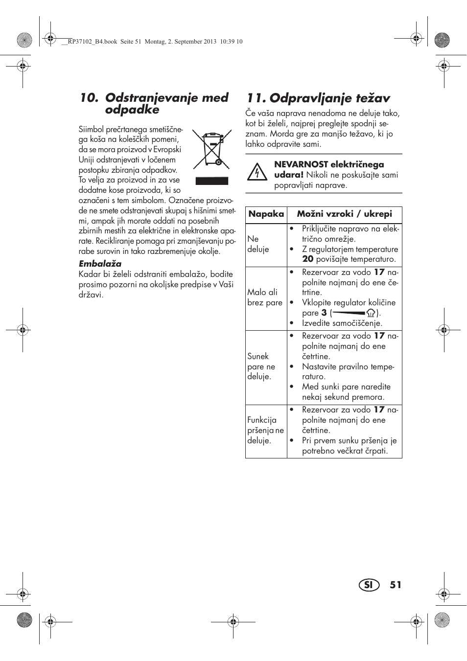 Odpravljanje težav, Odstranjevanje med odpadke | Silvercrest SDBK 2400 C2 User Manual | Page 53 / 94