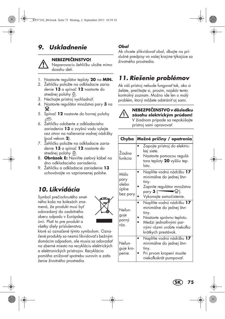 Uskladnenie, Likvidácia, Riešenie problémov | Silvercrest SDBK 2400 C2 User Manual | Page 77 / 94