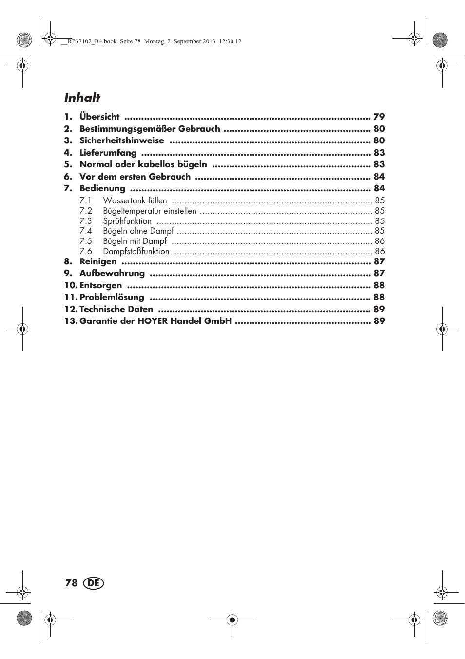 Inhalt | Silvercrest SDBK 2400 C2 User Manual | Page 80 / 94