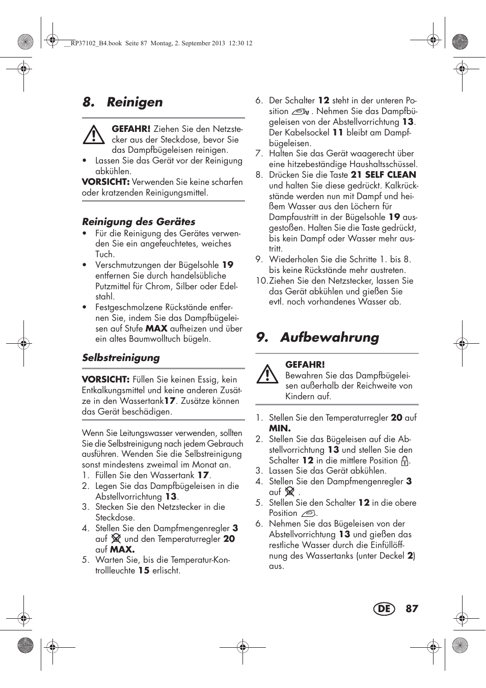 Reinigen, Aufbewahrung | Silvercrest SDBK 2400 C2 User Manual | Page 89 / 94