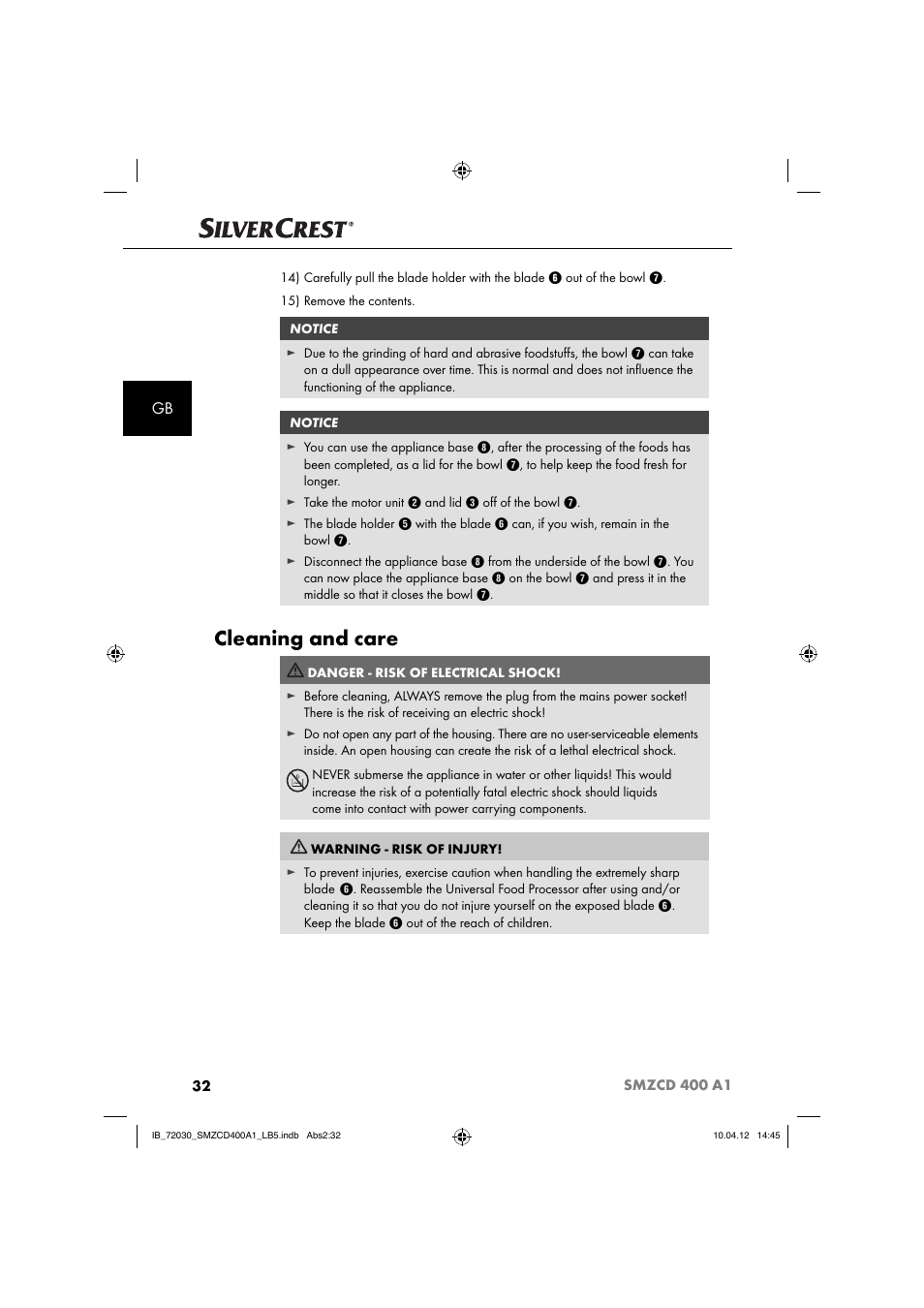 Cleaning and care | Silvercrest SMZCD 400 A1 User Manual | Page 34 / 50