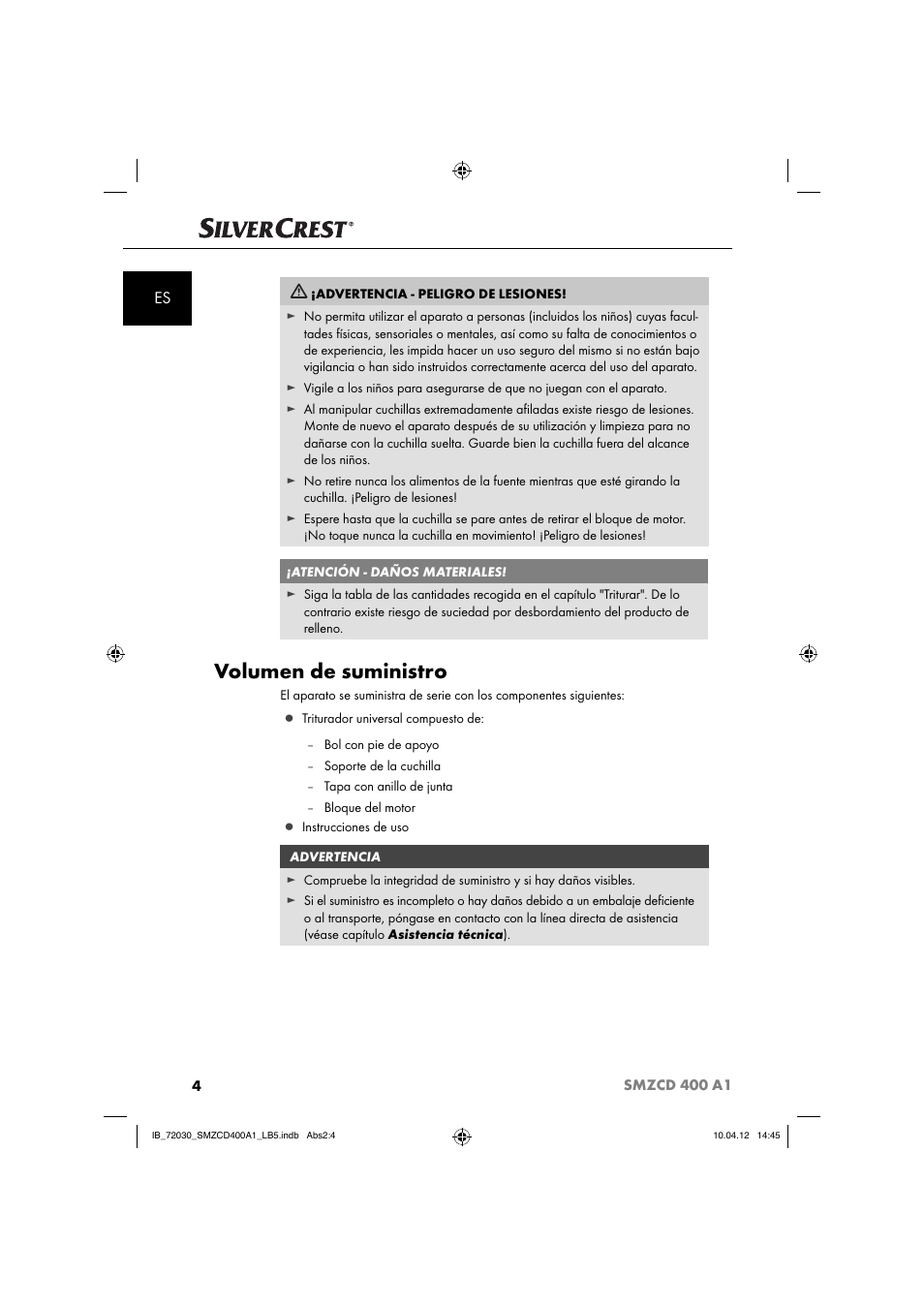 Volumen de suministro | Silvercrest SMZCD 400 A1 User Manual | Page 6 / 50