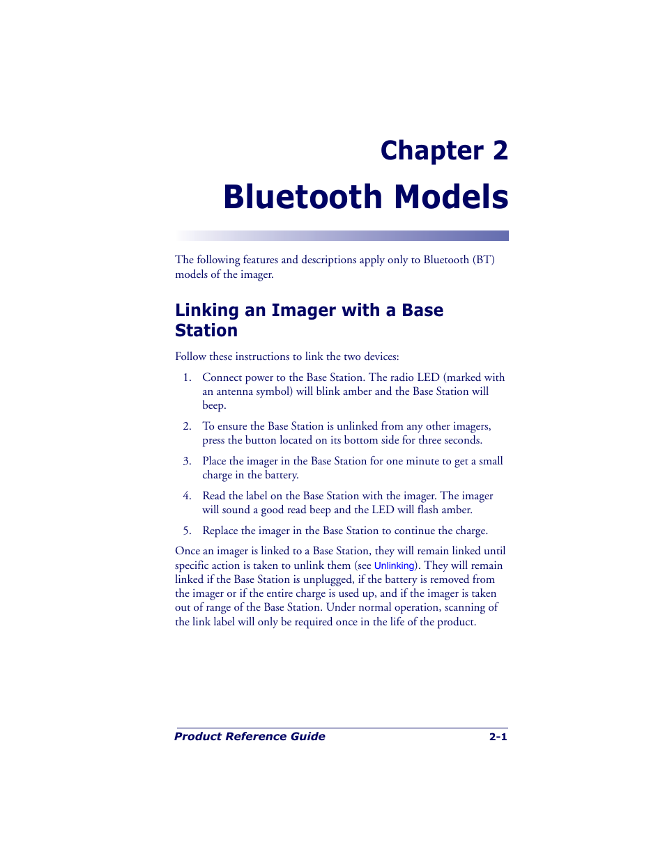 Bluetooth models, Chapter 2, Linking an imager with a base station | Datalogic Scanning QUICKSCAN QS6500BT User Manual | Page 15 / 336