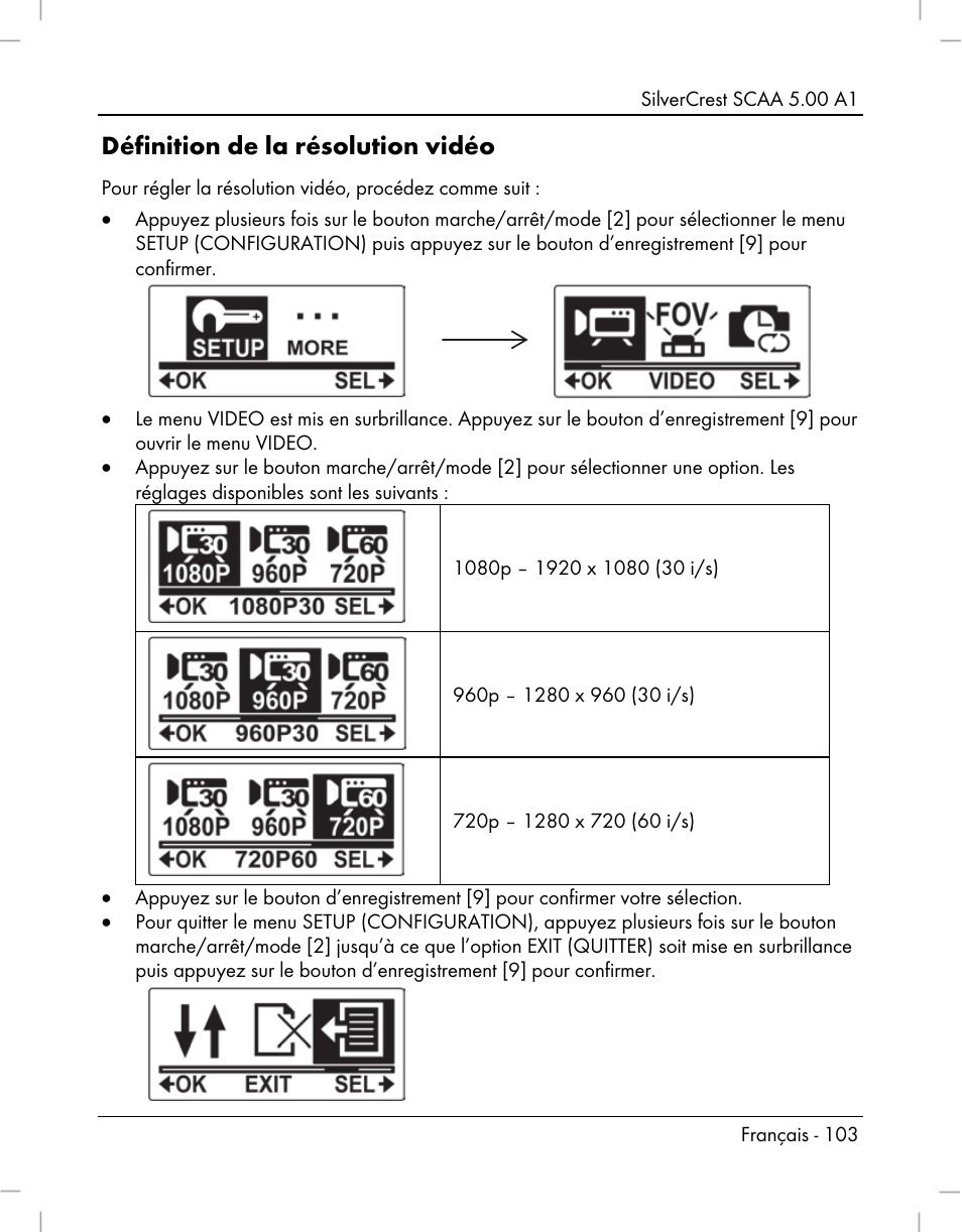 Définition de la résolution vidéo | Silvercrest SCAA 5.00 A1 User Manual | Page 105 / 294