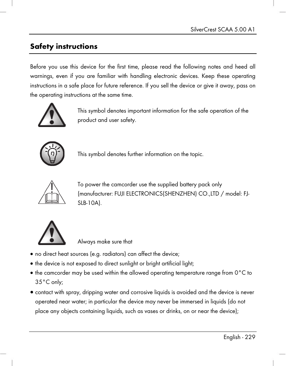 Safety instructions | Silvercrest SCAA 5.00 A1 User Manual | Page 231 / 294