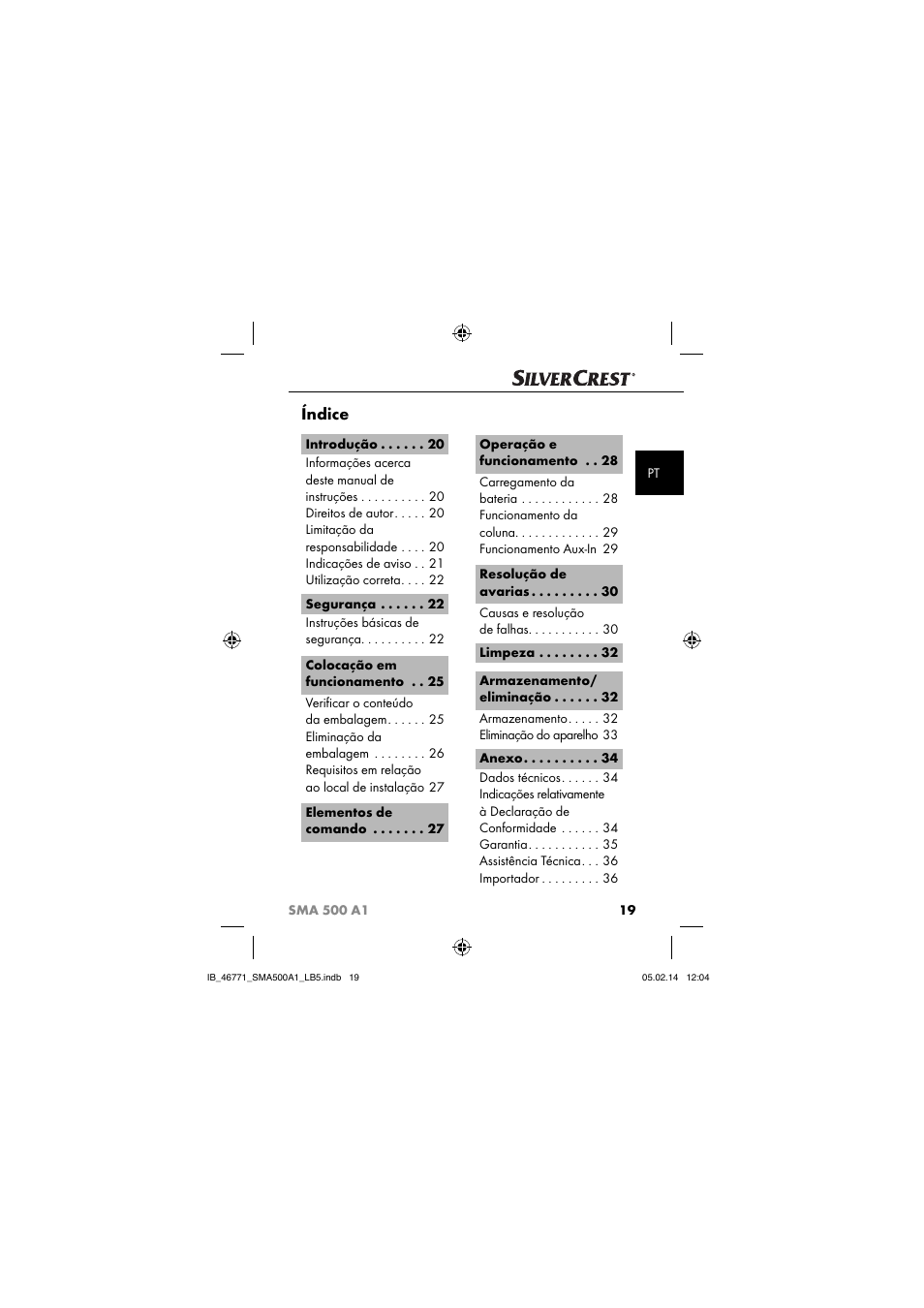 Índice | Silvercrest SMA 500 A1 User Manual | Page 22 / 76
