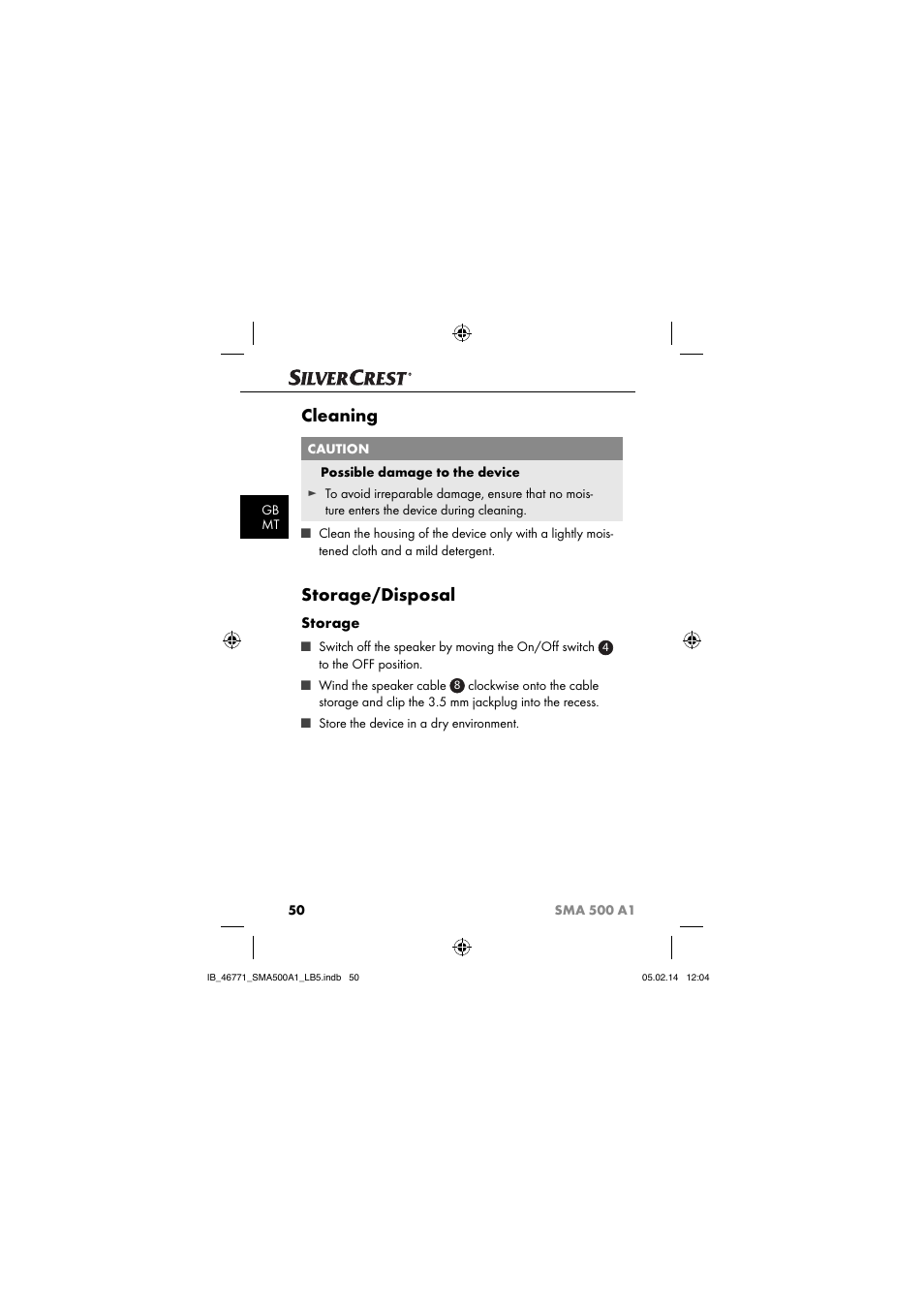 Cleaning, Storage/disposal, Storage | Silvercrest SMA 500 A1 User Manual | Page 53 / 76
