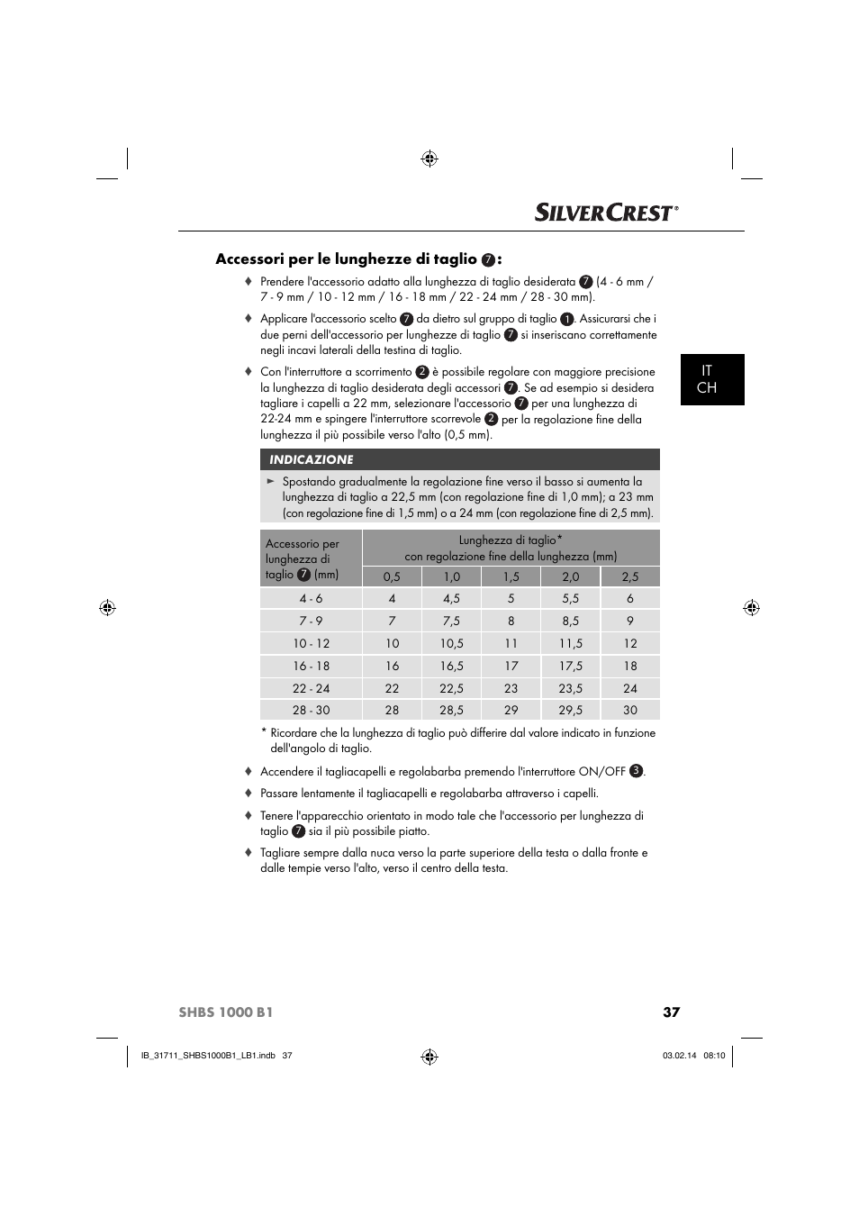 It ch accessori per le lunghezze di taglio | Silvercrest SHBS 1000 A1 User Manual | Page 40 / 74
