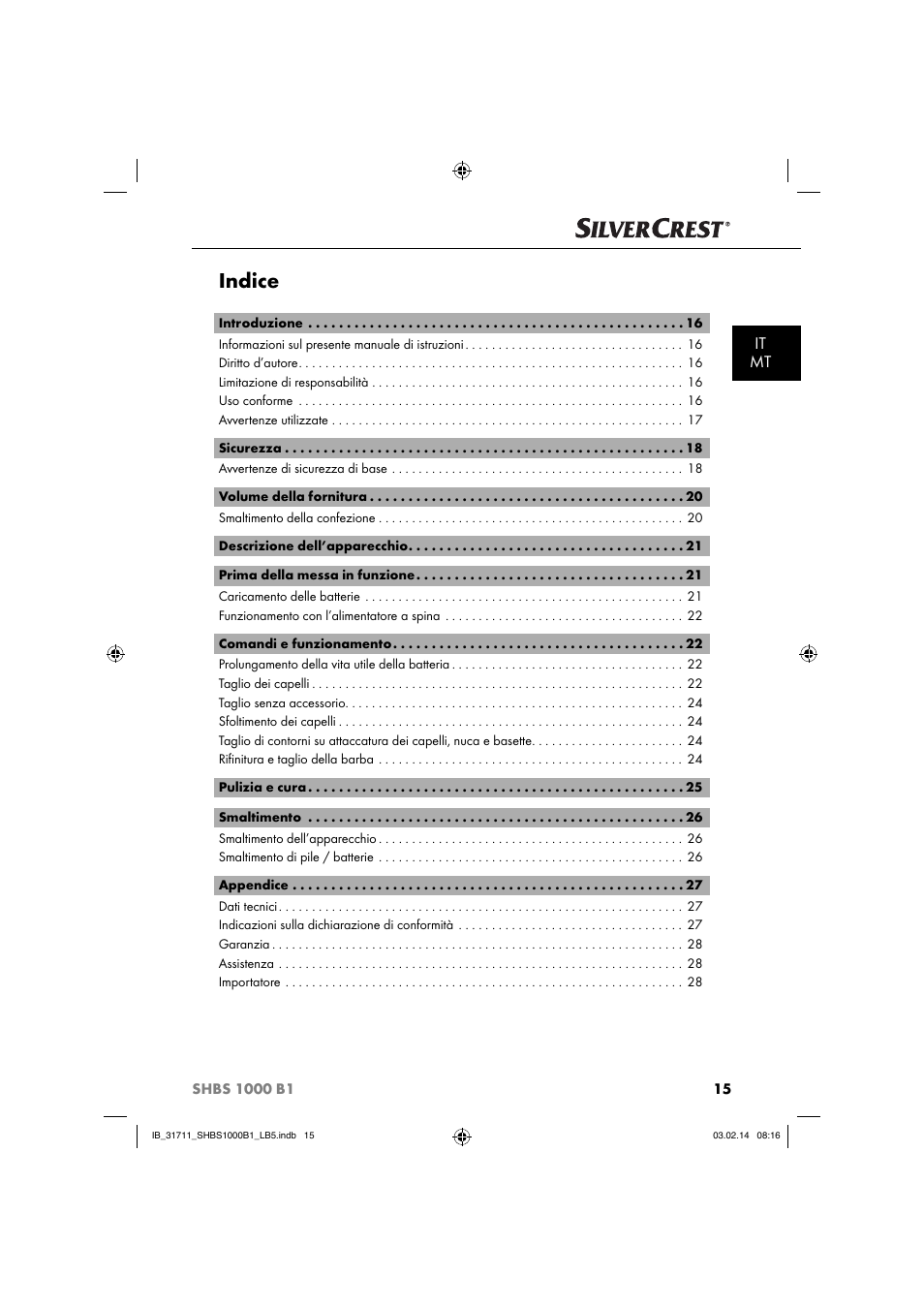 Indice, It mt | Silvercrest SHBS 1000 A1 User Manual | Page 18 / 74