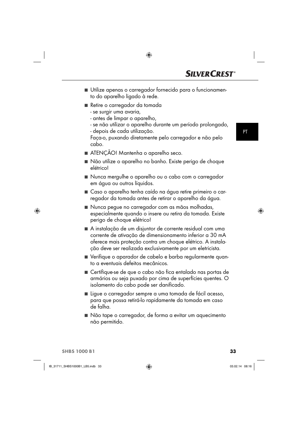 Atenção! mantenha o aparelho seco | Silvercrest SHBS 1000 A1 User Manual | Page 36 / 74