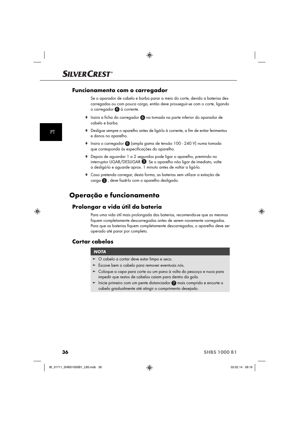 Operação e funcionamento, Funcionamento com o carregador, Prolongar a vida útil da bateria | Cortar cabelos | Silvercrest SHBS 1000 A1 User Manual | Page 39 / 74