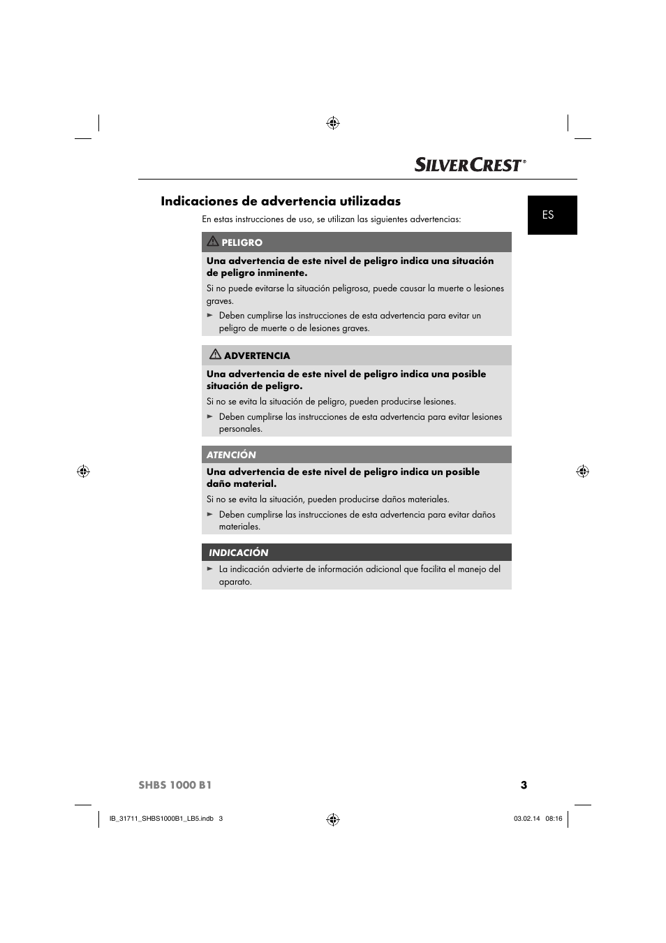 Indicaciones de advertencia utilizadas | Silvercrest SHBS 1000 A1 User Manual | Page 6 / 74