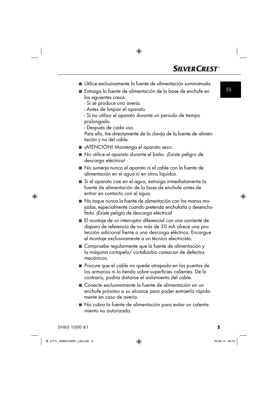 Atención! mantenga el aparato seco | Silvercrest SHBS 1000 A1 User Manual | Page 8 / 74