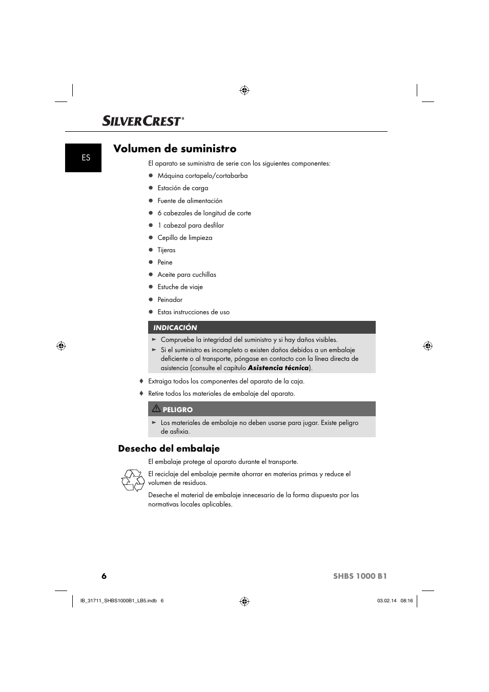 Volumen de suministro, Desecho del embalaje | Silvercrest SHBS 1000 A1 User Manual | Page 9 / 74