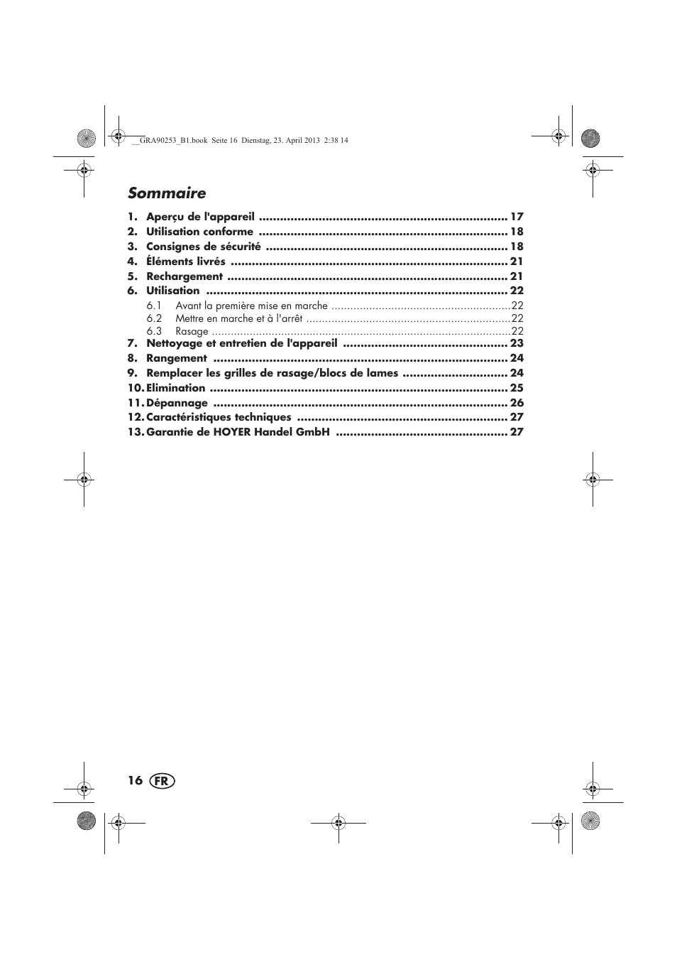 Sommaire | Silvercrest SFR 1200 A1 User Manual | Page 18 / 74