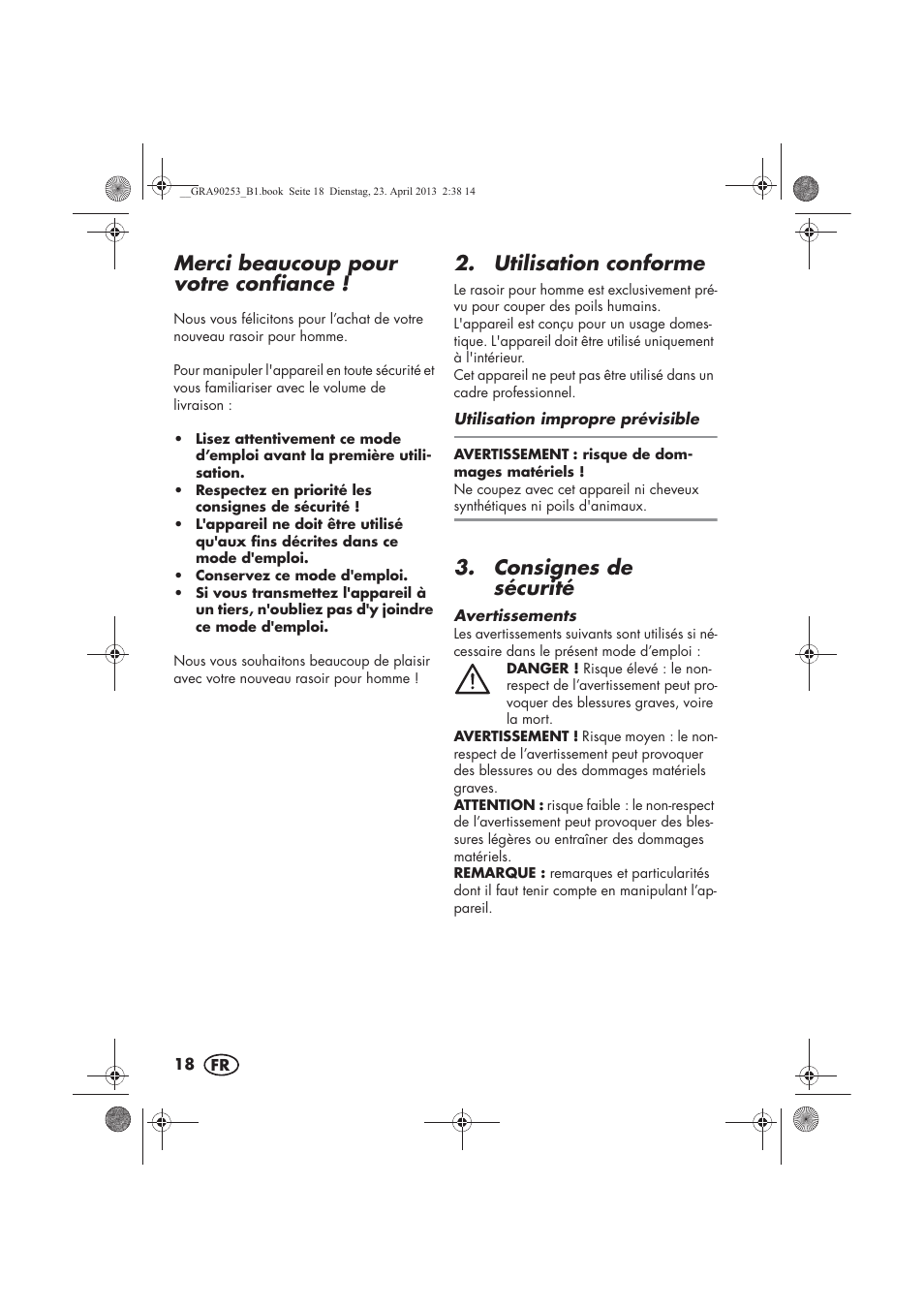 Merci beaucoup pour votre confiance, Utilisation conforme, Consignes de sécurité | Silvercrest SFR 1200 A1 User Manual | Page 20 / 74