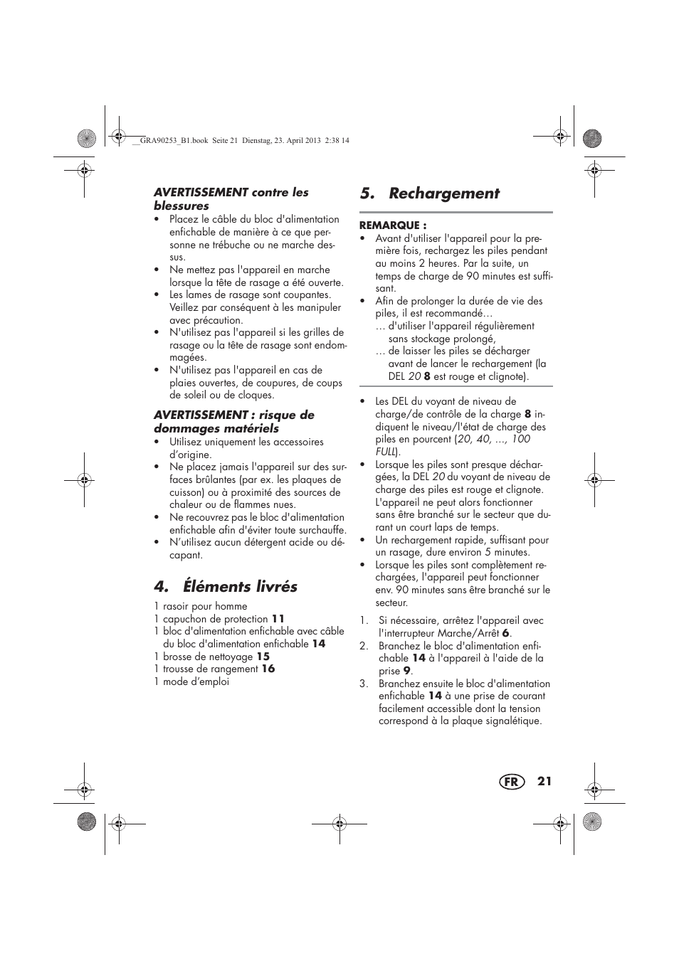 Éléments livrés, Rechargement | Silvercrest SFR 1200 A1 User Manual | Page 23 / 74