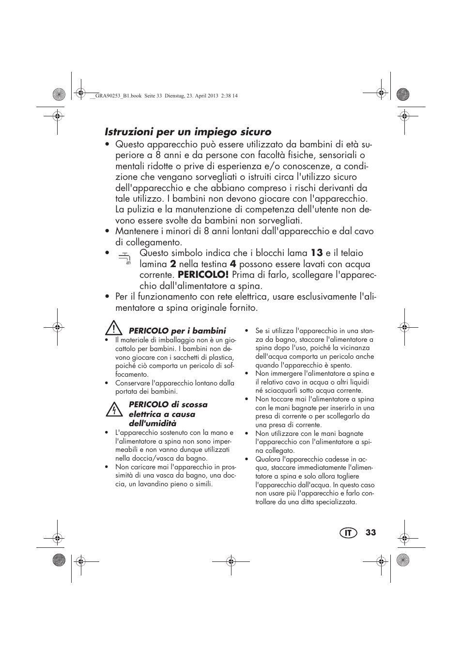 Istruzioni per un impiego sicuro | Silvercrest SFR 1200 A1 User Manual | Page 35 / 74