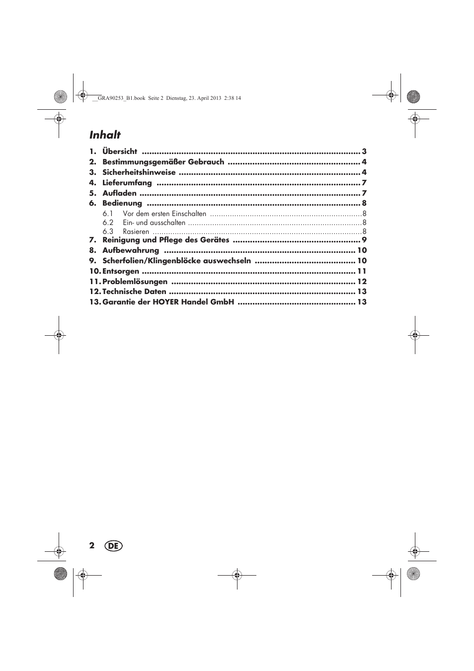 Inhalt | Silvercrest SFR 1200 A1 User Manual | Page 4 / 74