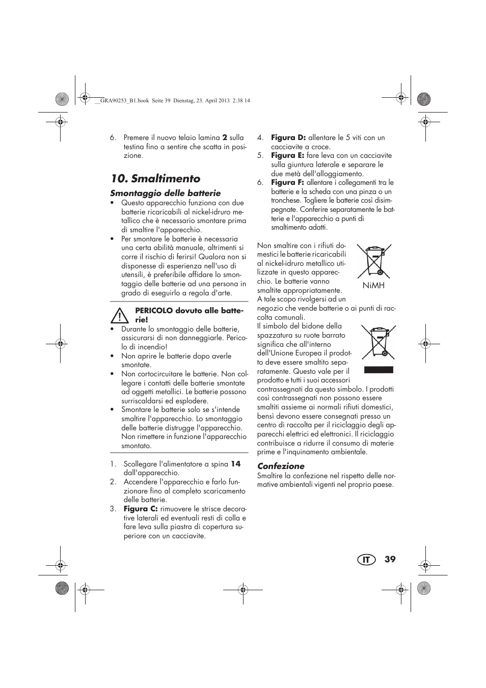 Smaltimento | Silvercrest SFR 1200 A1 User Manual | Page 41 / 74