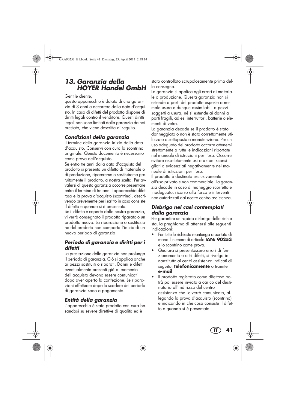 Garanzia della hoyer handel gmbh | Silvercrest SFR 1200 A1 User Manual | Page 43 / 74