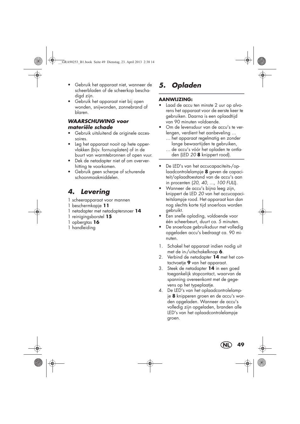 Levering, Opladen | Silvercrest SFR 1200 A1 User Manual | Page 51 / 74