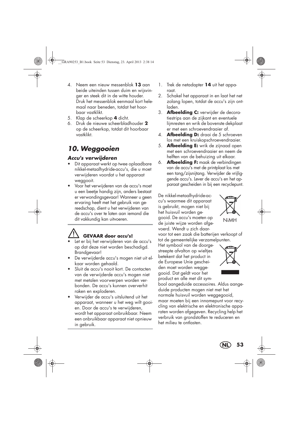 Weggooien | Silvercrest SFR 1200 A1 User Manual | Page 55 / 74