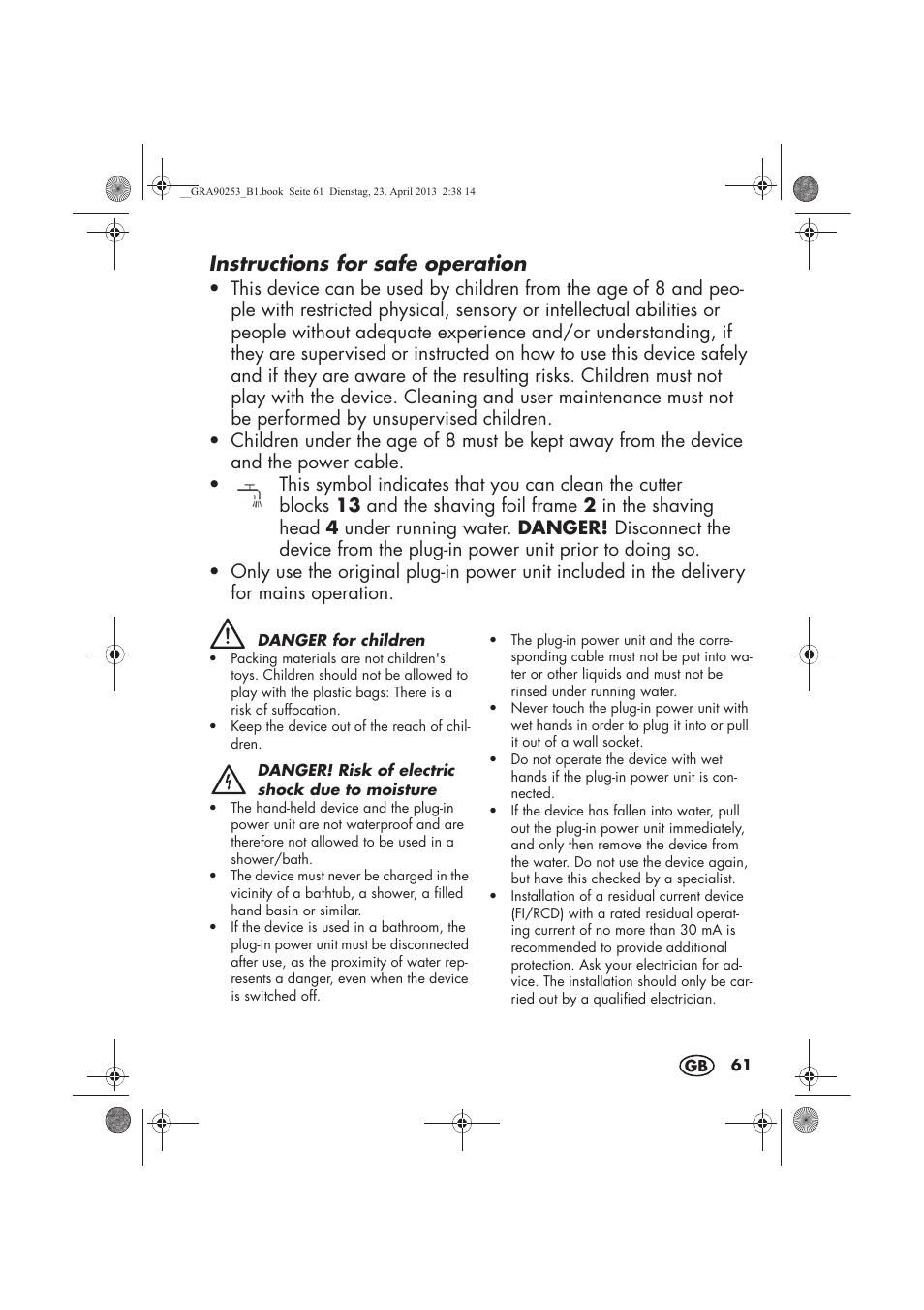 Instructions for safe operation | Silvercrest SFR 1200 A1 User Manual | Page 63 / 74
