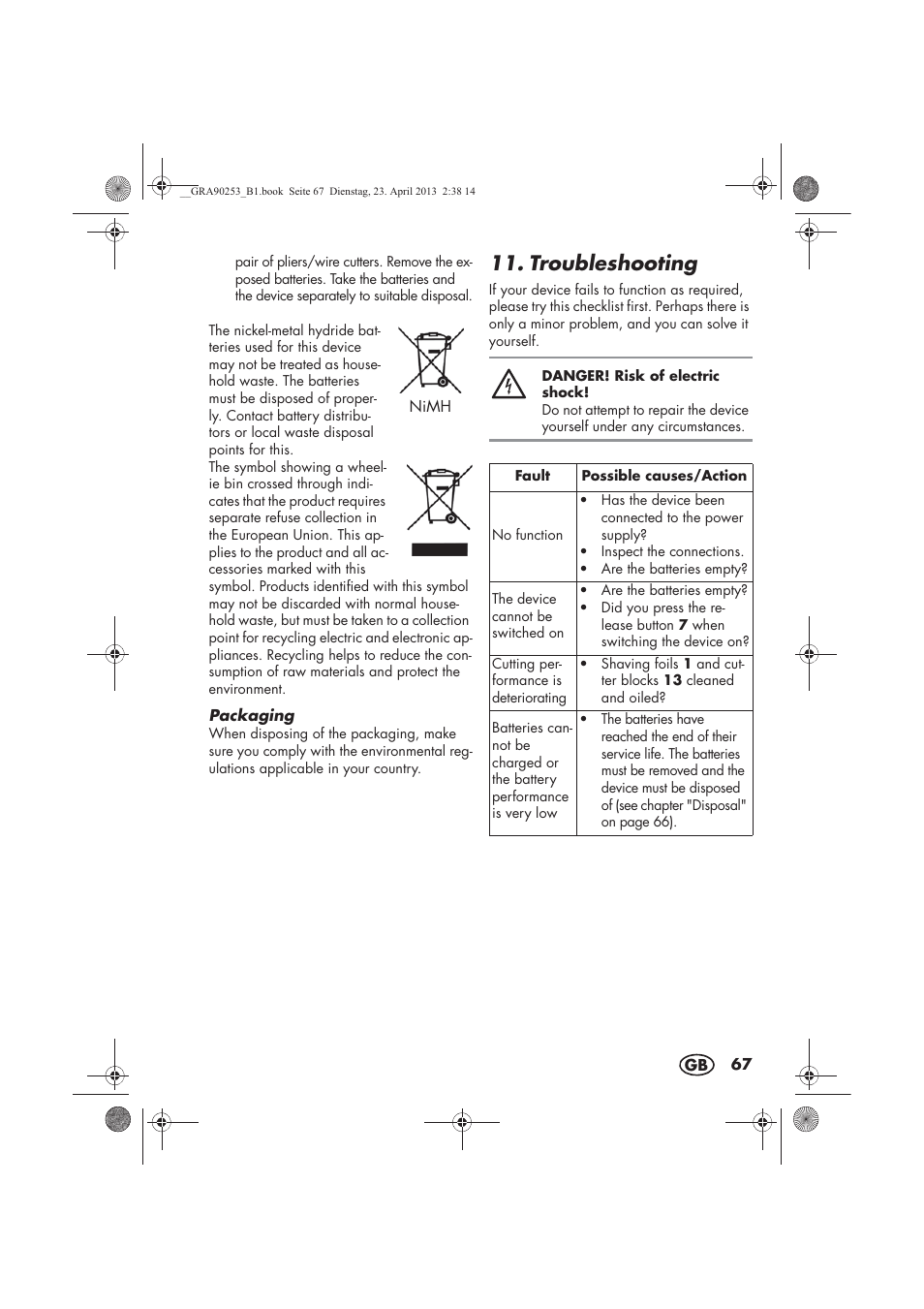 Troubleshooting | Silvercrest SFR 1200 A1 User Manual | Page 69 / 74