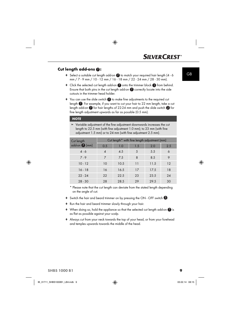 Gb cut length add-ons | Silvercrest SHBS 1000 A1 User Manual | Page 12 / 102