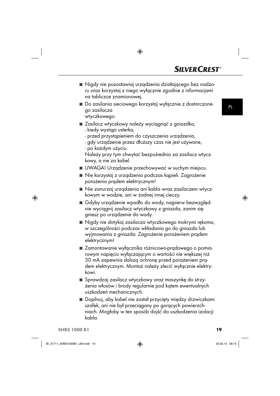 Uwaga! urządzenie przechowywać w suchym miejscu | Silvercrest SHBS 1000 A1 User Manual | Page 22 / 102
