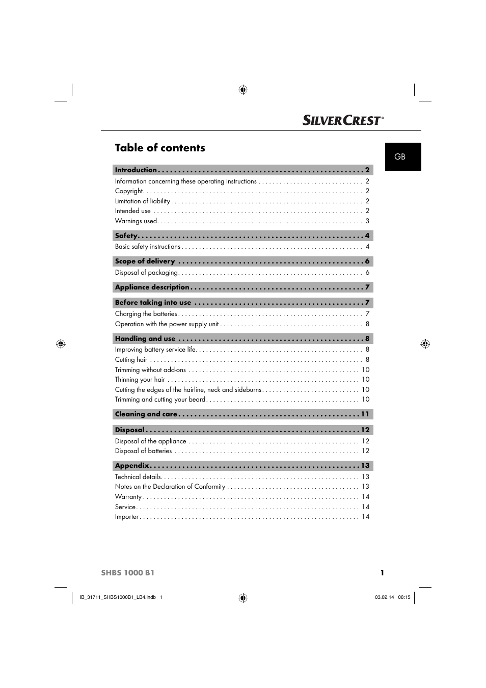 Silvercrest SHBS 1000 A1 User Manual | Page 4 / 102