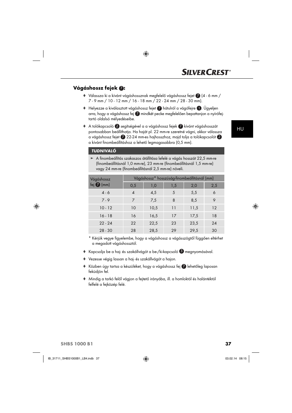 Hu vágáshossz fejek | Silvercrest SHBS 1000 A1 User Manual | Page 40 / 102