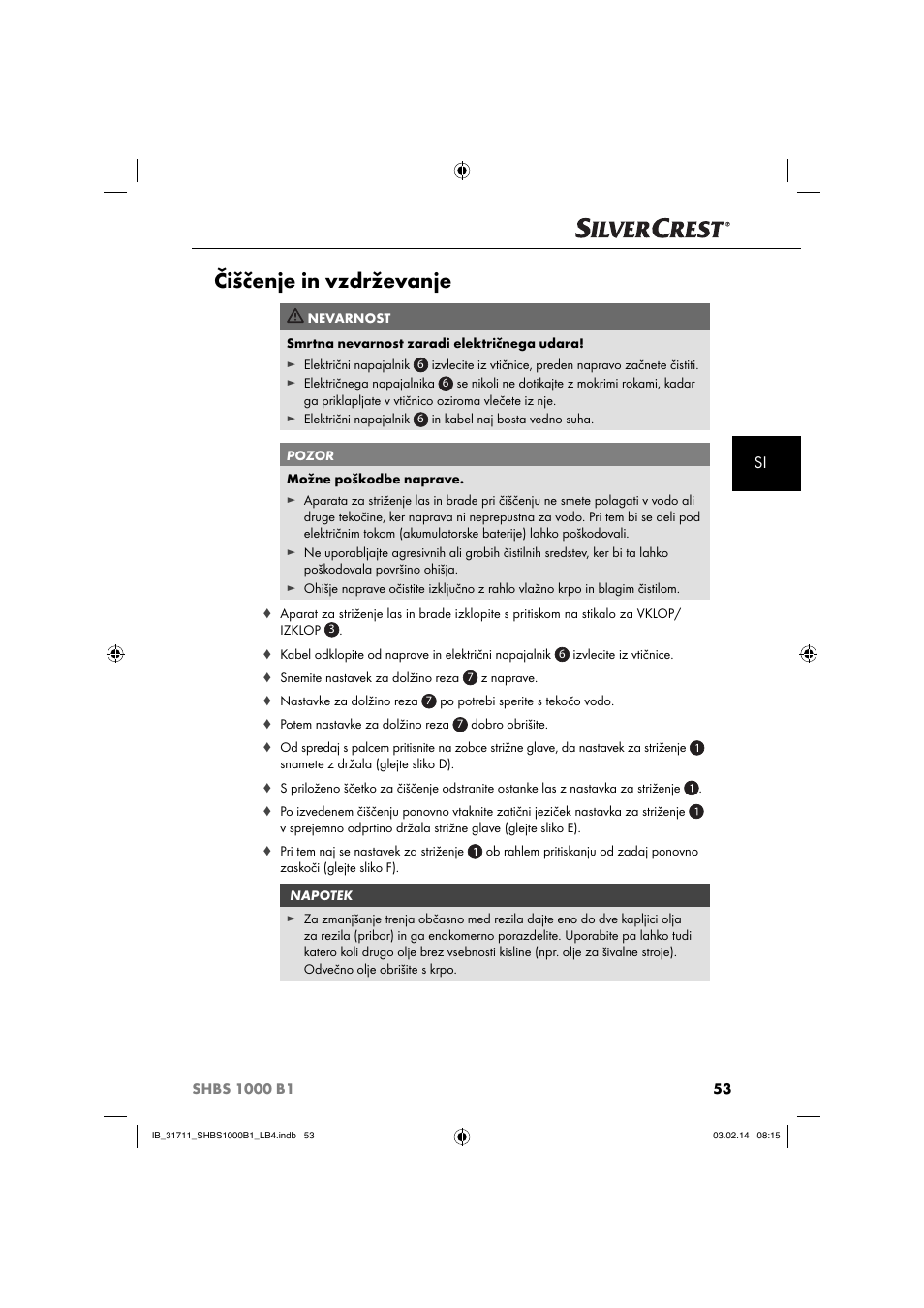 Čiščenje in vzdrževanje | Silvercrest SHBS 1000 A1 User Manual | Page 56 / 102