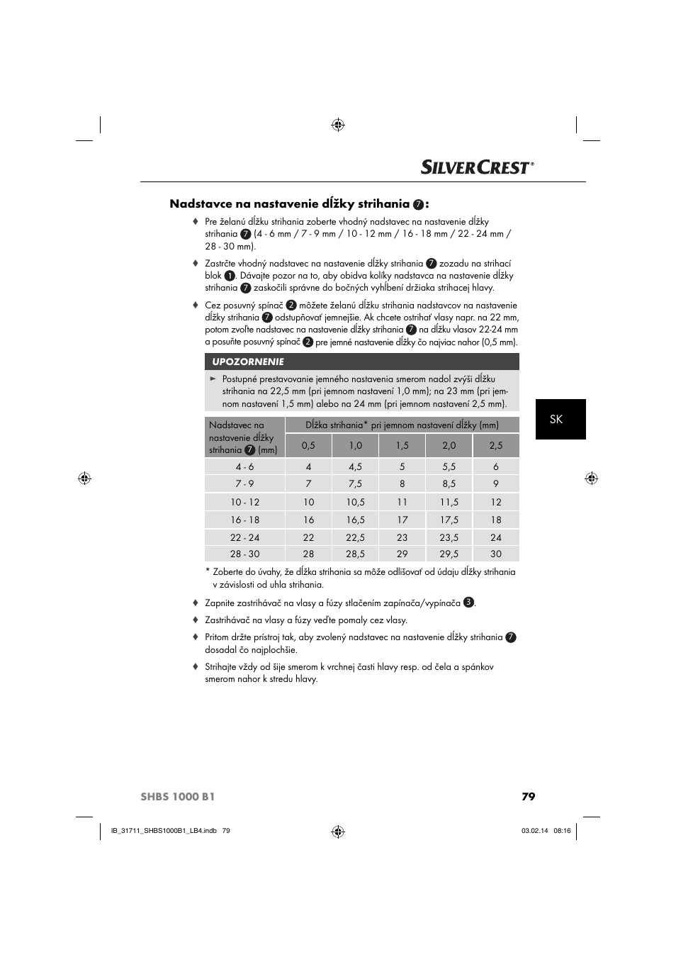 Sk nadstavce na nastavenie dĺžky strihania | Silvercrest SHBS 1000 A1 User Manual | Page 82 / 102