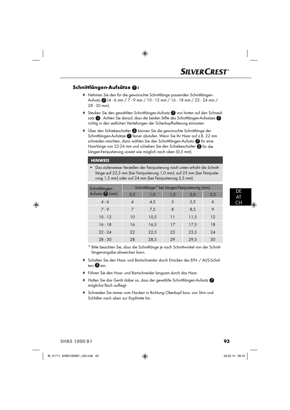 De at ch schnittlängen-aufsätze | Silvercrest SHBS 1000 A1 User Manual | Page 96 / 102