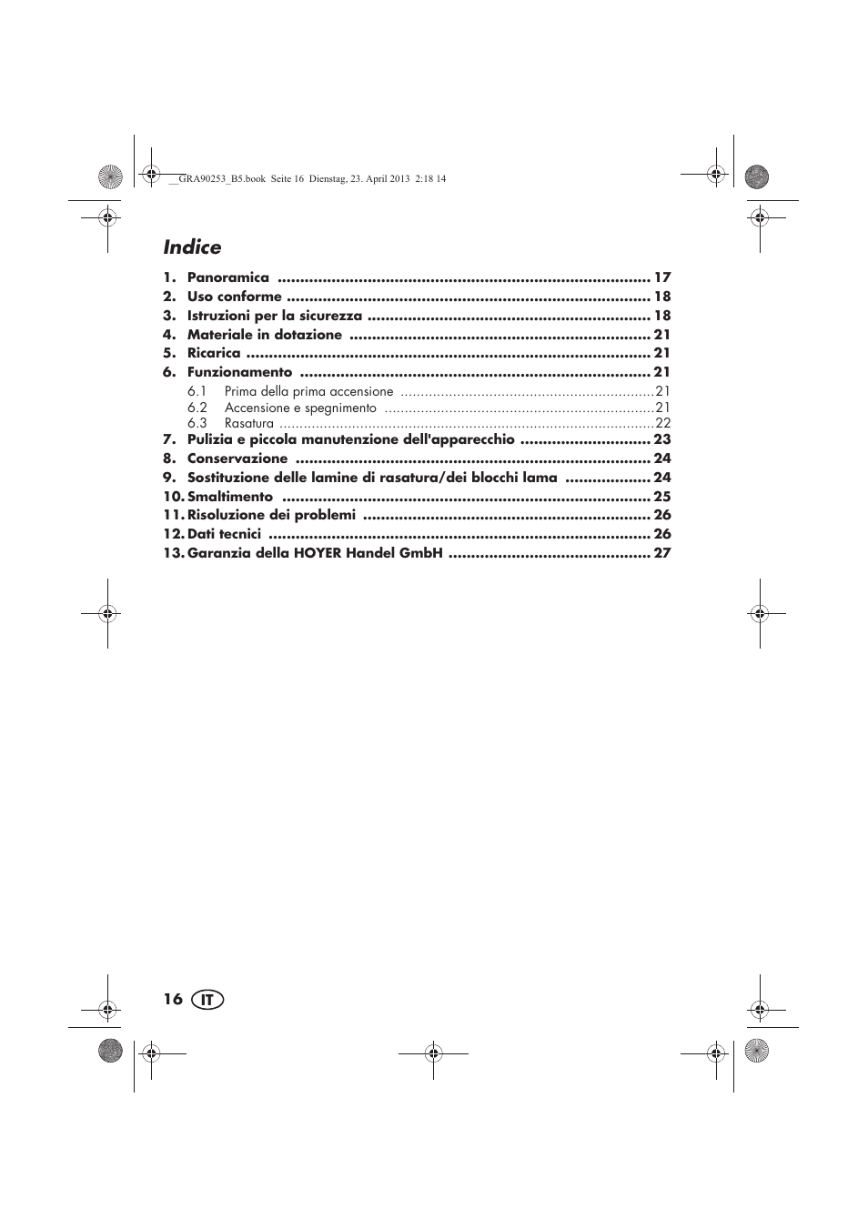 Indice | Silvercrest SFR 1200 A1 User Manual | Page 18 / 74