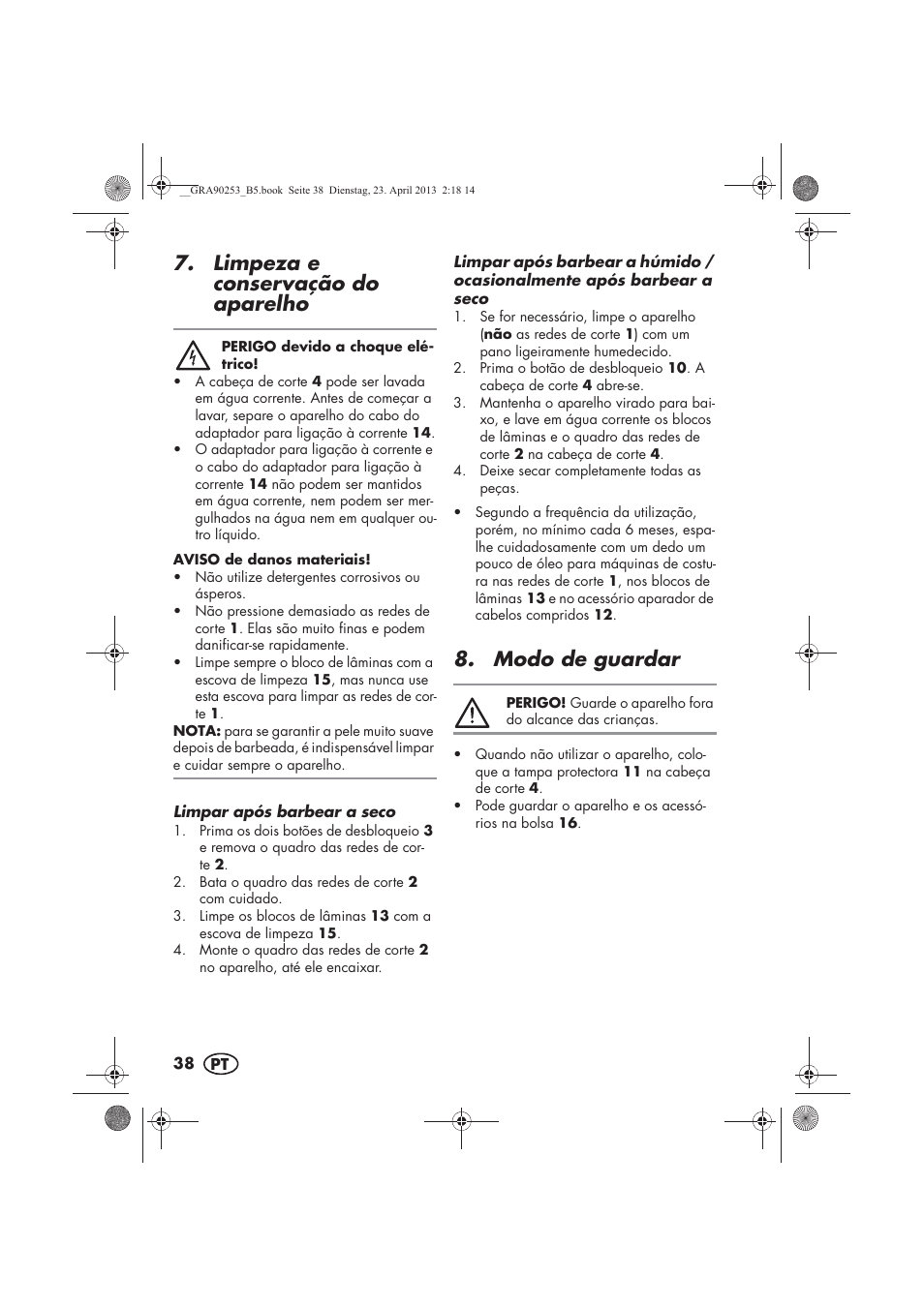 Limpeza e conservação do aparelho, Modo de guardar | Silvercrest SFR 1200 A1 User Manual | Page 40 / 74