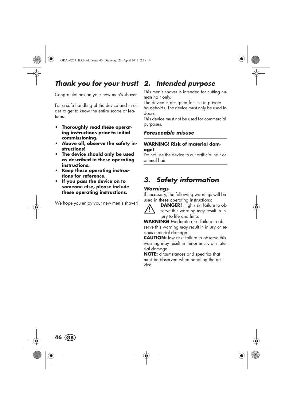 Intended purpose, Safety information | Silvercrest SFR 1200 A1 User Manual | Page 48 / 74