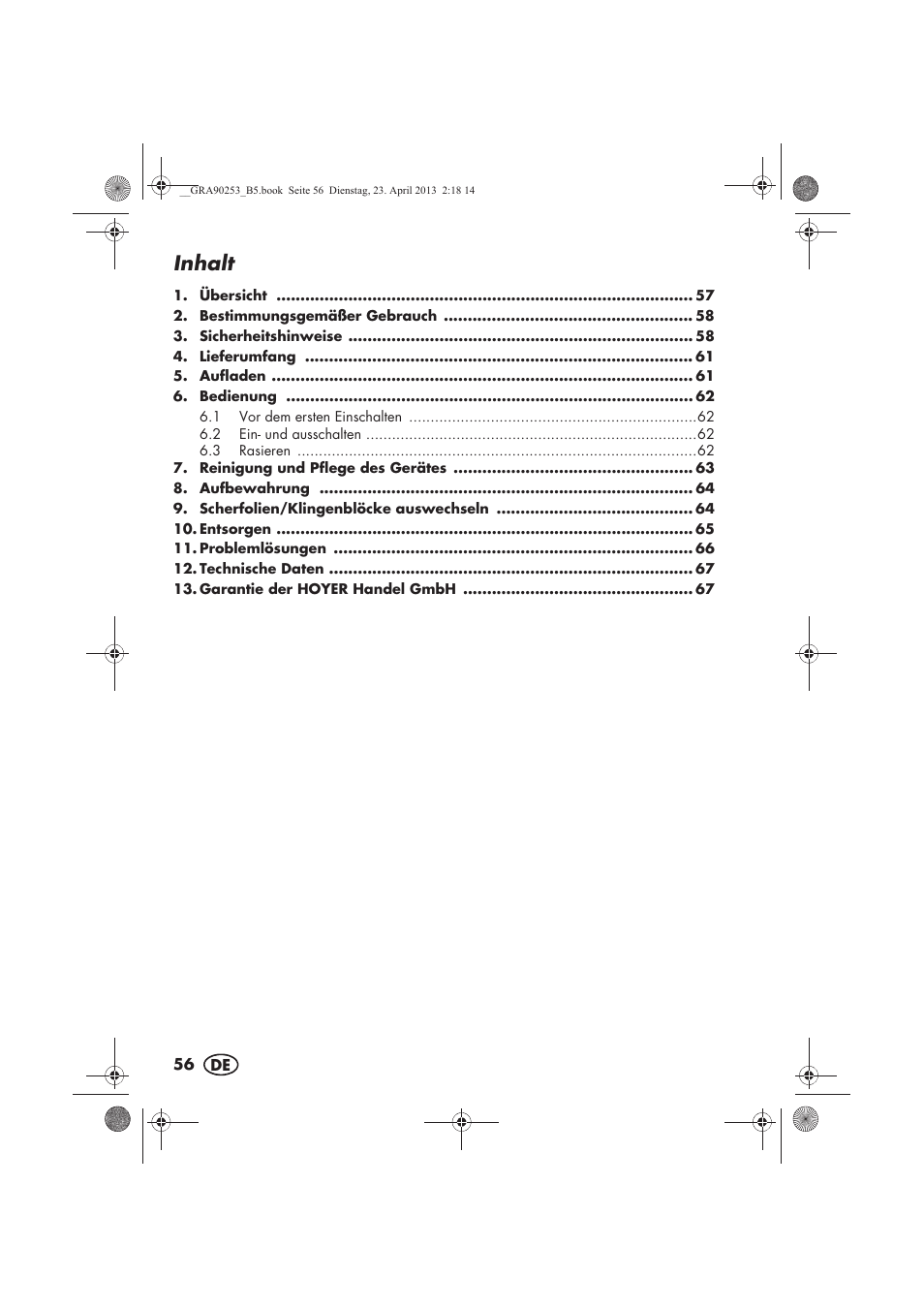 Inhalt | Silvercrest SFR 1200 A1 User Manual | Page 58 / 74