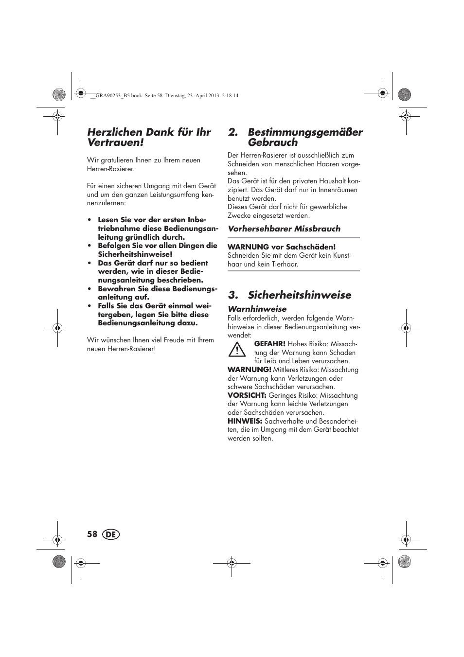 Herzlichen dank für ihr vertrauen, Bestimmungsgemäßer gebrauch, Sicherheitshinweise | Silvercrest SFR 1200 A1 User Manual | Page 60 / 74