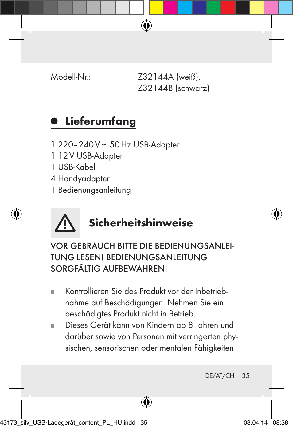 Lieferumfang, Sicherheitshinweise | Silvercrest Z32144A-BS/ Z32144B-BS User Manual | Page 35 / 41