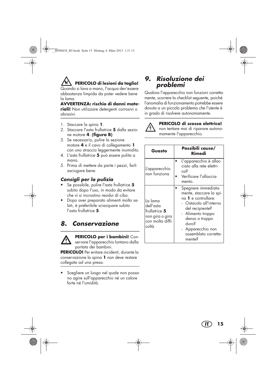 Conservazione, Risoluzione dei problemi | Silvercrest H-8666 User Manual | Page 17 / 46