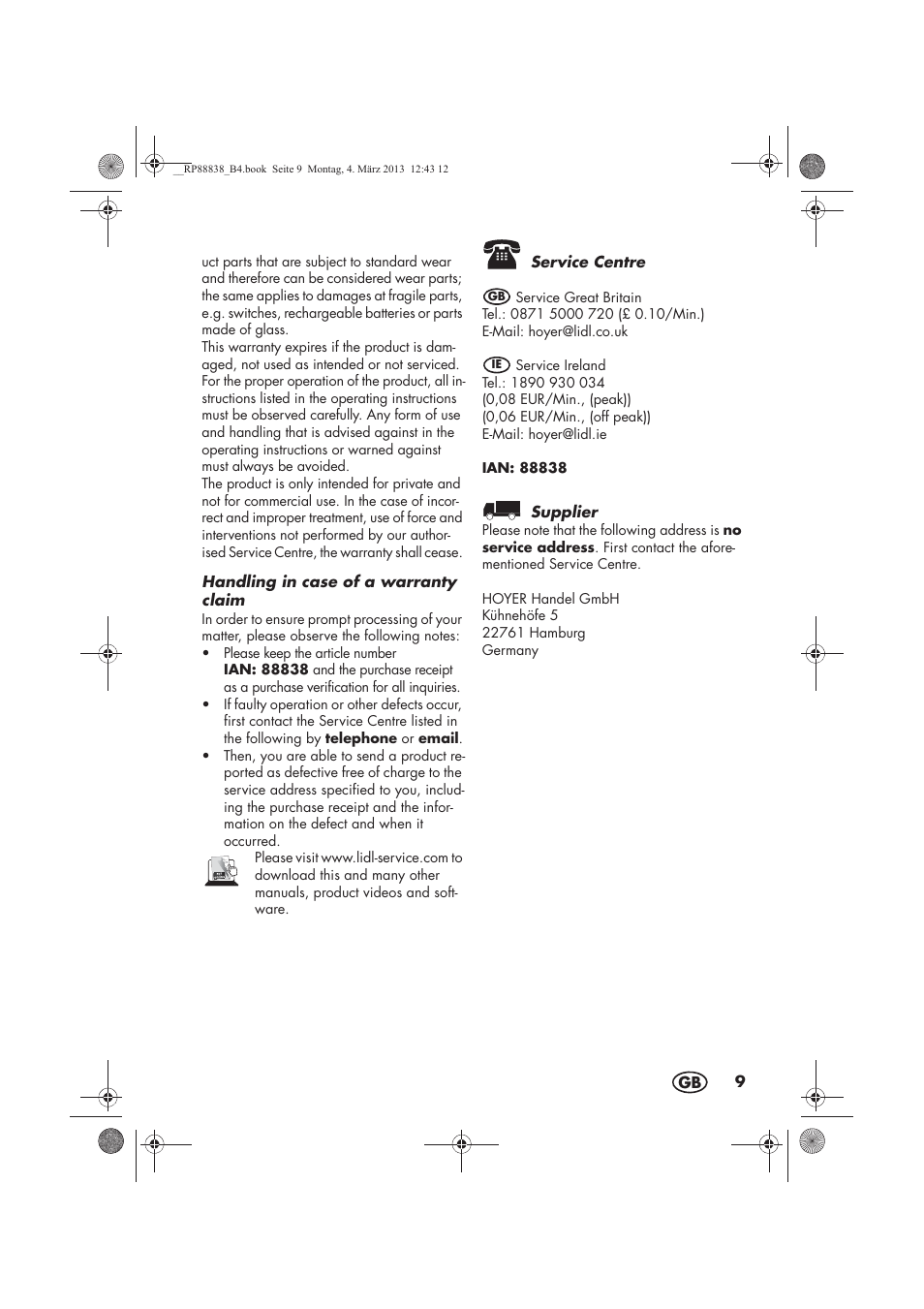 Silvercrest H-8666 User Manual | Page 11 / 66