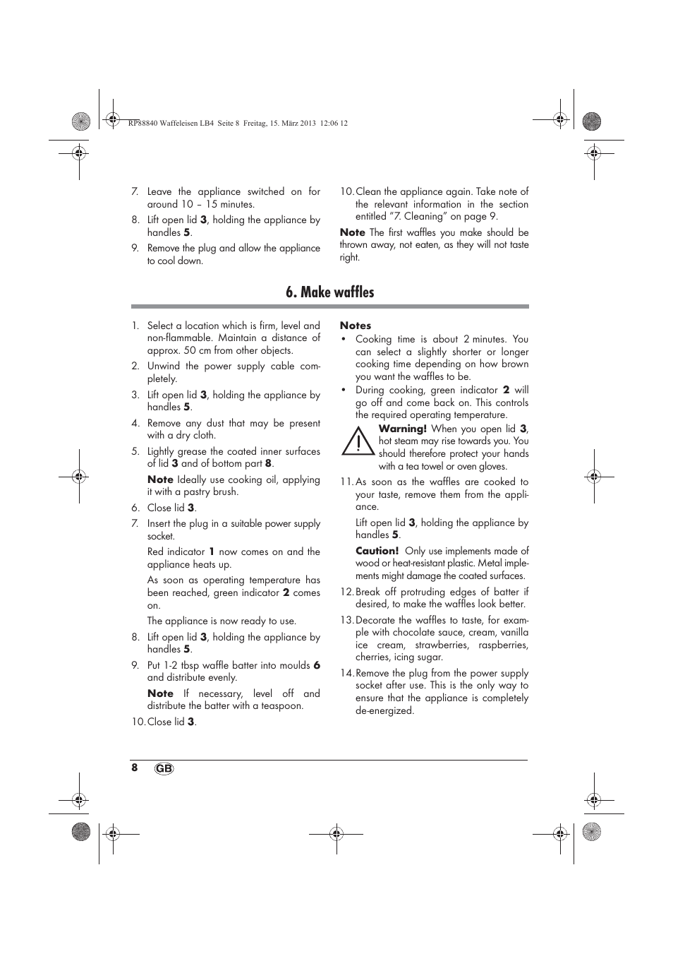 Make waffles | Silvercrest SWEK 800 A1 User Manual | Page 10 / 78