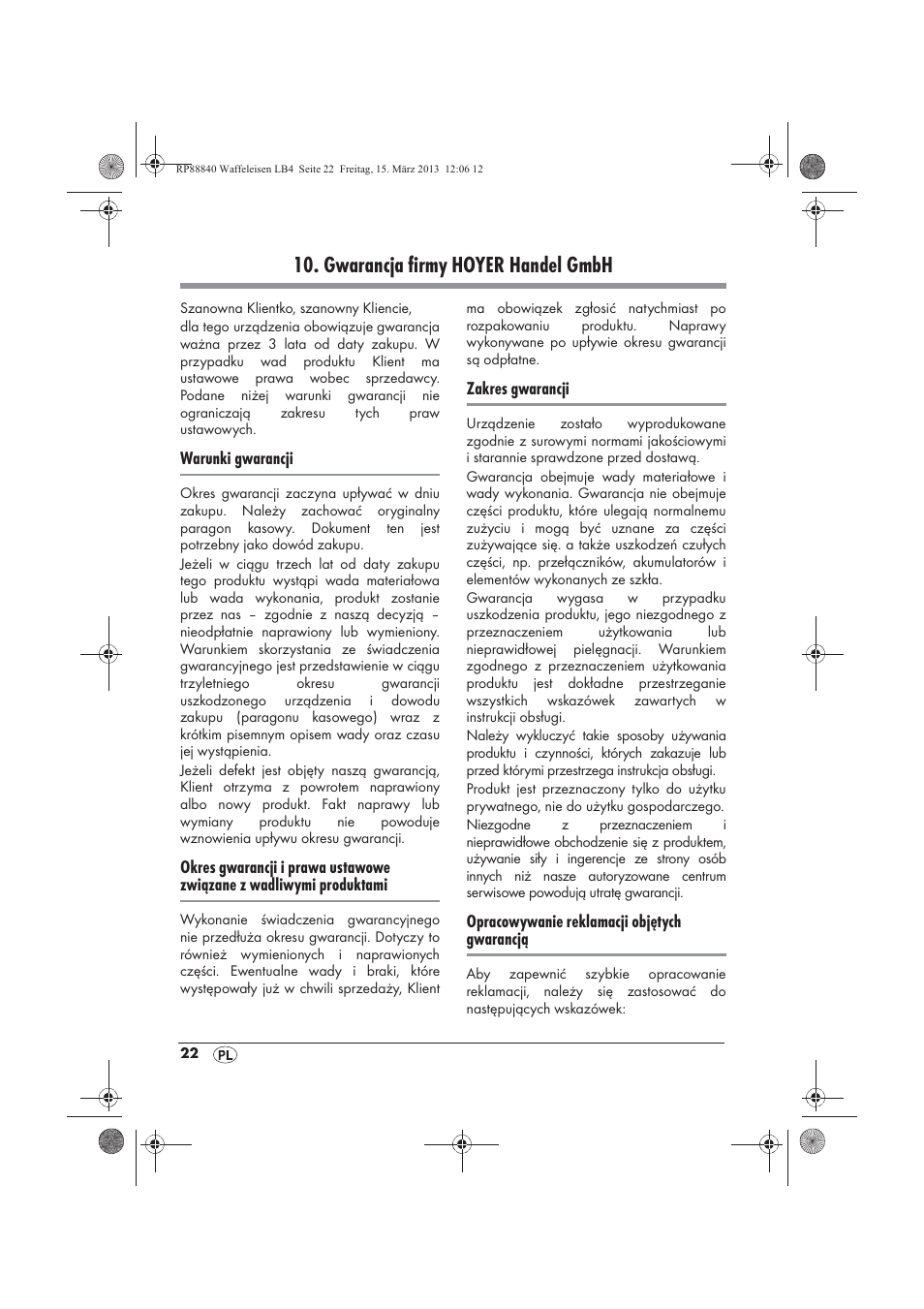 Gwarancja firmy hoyer handel gmbh | Silvercrest SWEK 800 A1 User Manual | Page 24 / 78