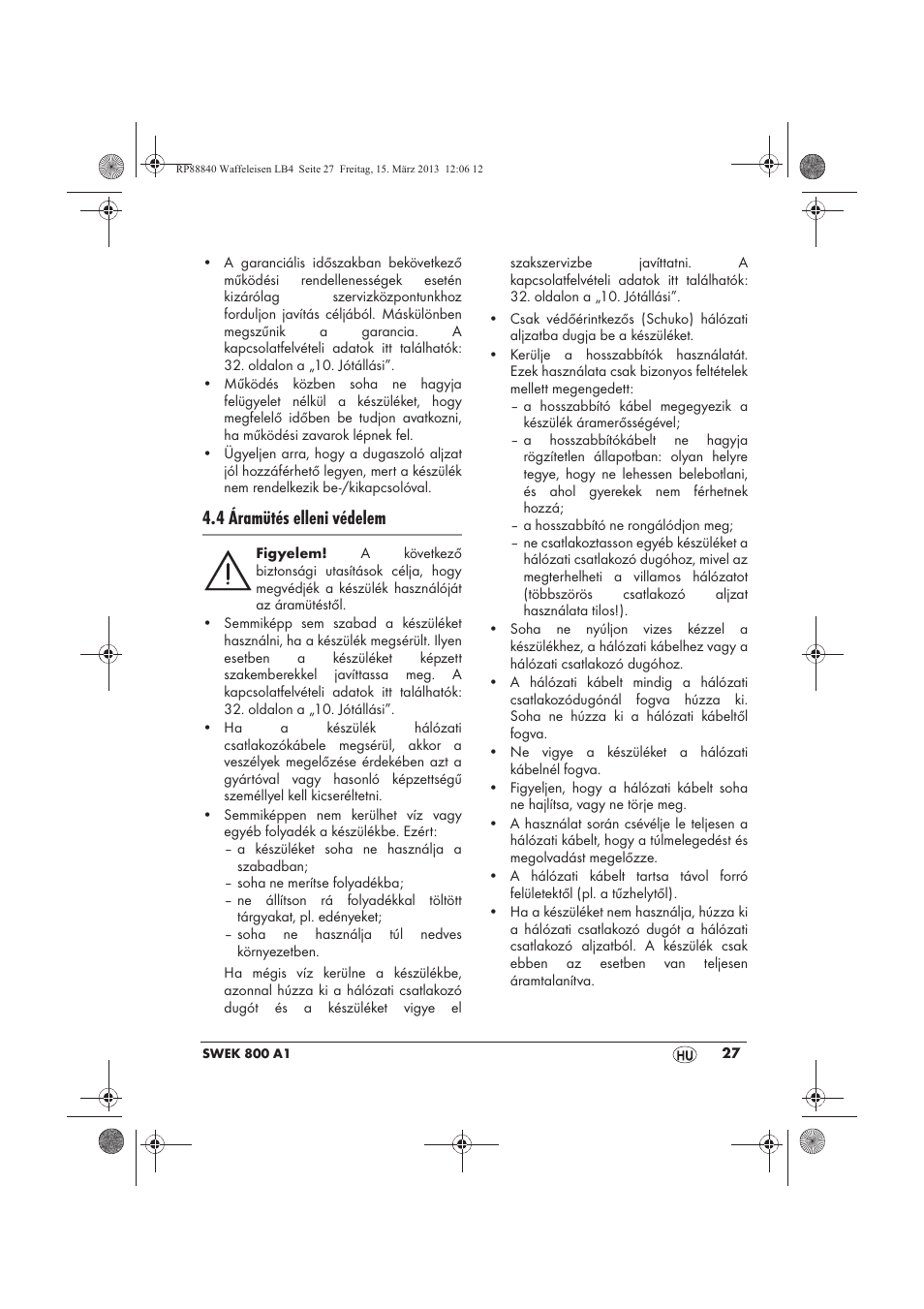 4 áramütés elleni védelem | Silvercrest SWEK 800 A1 User Manual | Page 29 / 78