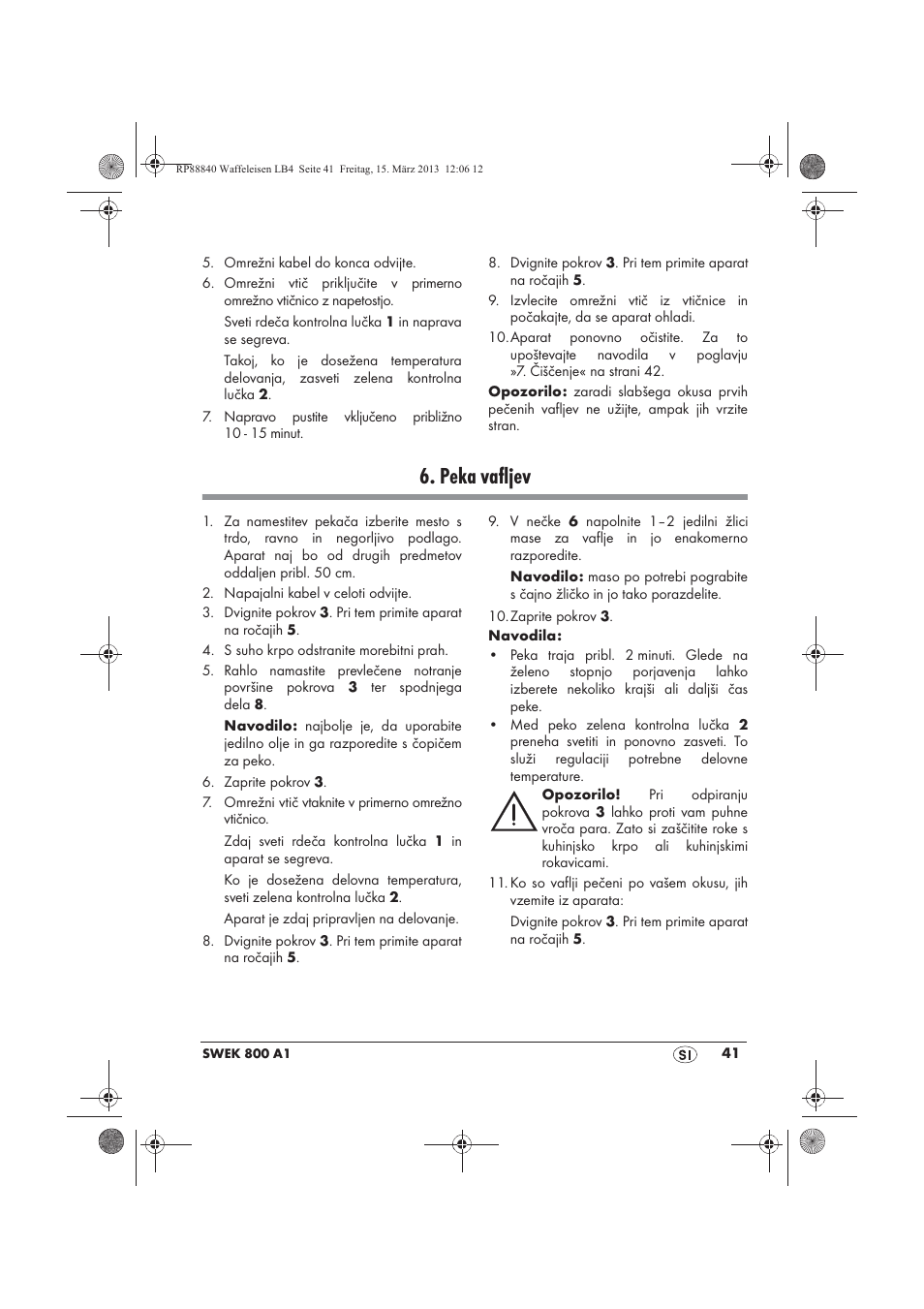 Peka vafljev | Silvercrest SWEK 800 A1 User Manual | Page 43 / 78