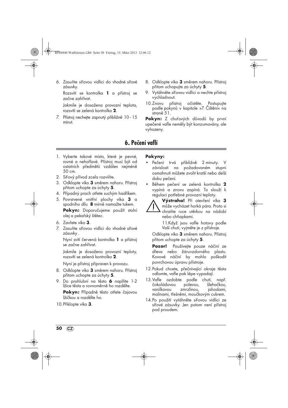 Pečení vaflí | Silvercrest SWEK 800 A1 User Manual | Page 52 / 78