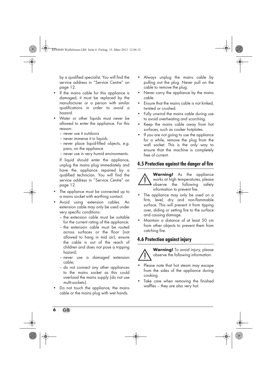 5 protection against the danger of fire, 6 protection against injury | Silvercrest SWEK 800 A1 User Manual | Page 8 / 78